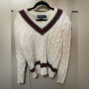 Polo Ralph Lauren Cashmere Large Cricket Varsity VTG Cable Knit Sweater